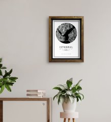 Kişiye Özel İstanbul Haritası Tasarımlı Doğal Masif Ahşap Çerçeveli Tablo 45x65cm-3