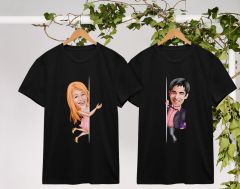 BK Gift Kişiye Özel Sevgililer Karikatürlü İkili Siyah T-shirt Seti, Sevgililer Hediye, Çift Hediyesi, Yıl Dönümü Hediyesi, Kişiye Özel Tişört-4