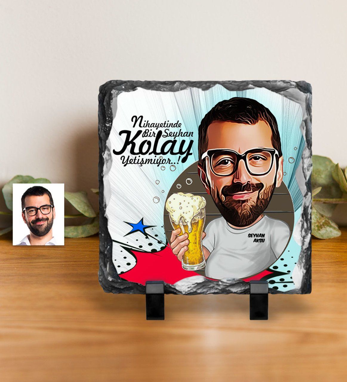 Kişiye Özel Şerefe Karikatürlü Dekoratif Doğal Taş - 1