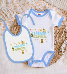 BK Kids Babamın Kızanıyım Tasarımlı Mavi Bebek Body Zıbın ve Mama Önlüğü Hediye Seti-1