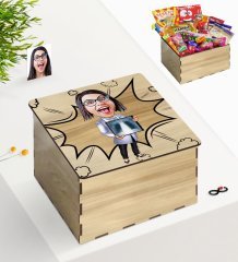 Kişiye Özel Ahşap Kutuda Bayan Radyoloji Uzmanı Karikatürlü Nostaljik Lezzetler Hediye Seti