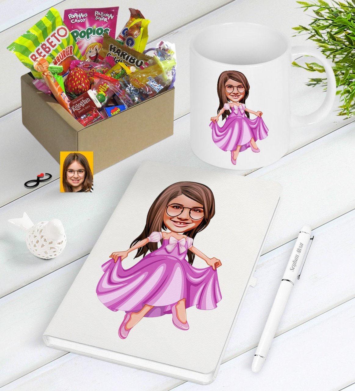 Kişiye Özel Kız Çocuk Prenses Karikatürlü Nostaljik Lezzetler Defter Kalem Kupa Hediye Seti-1