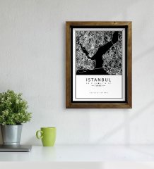 Kişiye Özel İstanbul Haritası Tasarımlı Doğal Masif Ahşap Çerçeveli Tablo 45x65cm-2
