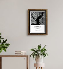 Kişiye Özel İstanbul Haritası Tasarımlı Doğal Masif Ahşap Çerçeveli Tablo 45x65cm-2