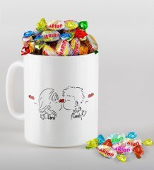 Kişiye Özel Sevgililer Günü Beyaz Kupa ve Haribo Şeker Hediye Seti-103