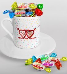 Kişiye Özel Sevgililer Günü Türk Kahvesi Fincanı ve Haribo Şeker Hediye Seti-129