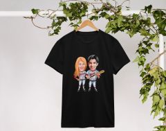BK Gift Kişiye Özel Sevgililer Karikatürlü İkili Siyah T-shirt Seti, Sevgililer Hediye, Çift Hediyesi, Yıl Dönümü Hediyesi, Kişiye Özel Tişört-3