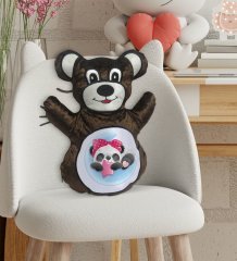 BK Gift Sevimli Panda Tasarımlı Kahverengi Ayıcık Yastık-3