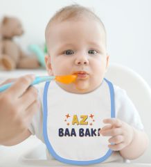 BK Kids Az Baa Bak Tasarımlı Mavi Bebek Body Zıbın ve Mama Önlüğü Hediye Seti-1