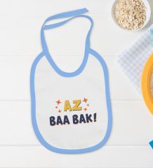 BK Kids Az Baa Bak Tasarımlı Mavi Bebek Body Zıbın ve Mama Önlüğü Hediye Seti-1