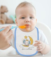 BK Kids Sweet Dream Tasarımlı Mavi Bebek Body Zıbın ve Mama Önlüğü Hediye Seti-1