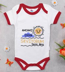 BK Kids Kişiye Özel Amcamı Çok Seviyorum Tasarımlı Kırmızı Bebek Body Zıbın-1