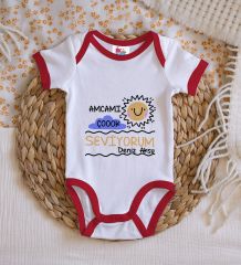 BK Kids Kişiye Özel Amcamı Çok Seviyorum Tasarımlı Kırmızı Bebek Body Zıbın-1