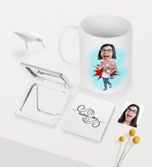 Kişiye Özel Ev Hanımı Anne Karikatürlü Beyaz Kupa Ayna Seti - 3