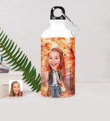 Kişiye Özel Bayan Sonbahar Temalı Karikatürlü Metal Suluk (500 ml.) - 2
