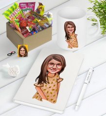 Kişiye Özel Kız Çocuk Karikatürlü Nostaljik Lezzetler Defter Kalem Kupa Hediye Seti-8