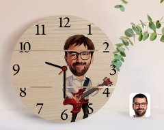 Kişiye Özel Erkek Gitarist Karikatürlü Otantik Ahşap Palet Saat-2