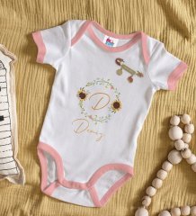 BK Kids Kişiye Özel Harfli İsimli Pembe Bebek Body Zıbın ve Kız Bebek İğnesi Hediye Seti-3