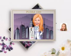 Kişiye Özel Kadın Göz Doktoru Karikatürlü 1000 Parça Profesyonel Puzzle-1