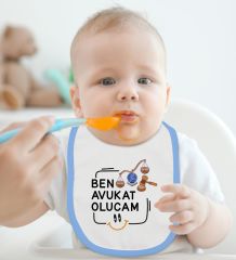 BK Kids Avukat Olucam Tasarımlı Mavi Bebek Body Zıbın ve Mama Önlüğü Hediye Seti-1