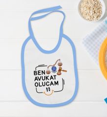 BK Kids Avukat Olucam Tasarımlı Mavi Bebek Body Zıbın ve Mama Önlüğü Hediye Seti-1