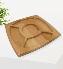 BK Gift Doğal Masif Ahşap 4 Bölmeli Sunum Tabağı Çerezlik