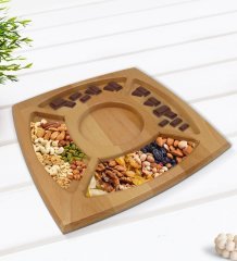 BK Gift Doğal Masif Ahşap 4 Bölmeli Sunum Tabağı Çerezlik