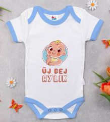 BK Kids Üj Bej Aylık Tasarımlı Mavi Bebek Body Zıbın-1