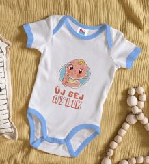 BK Kids Üj Bej Aylık Tasarımlı Mavi Bebek Body Zıbın-1