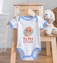 BK Kids Üj Bej Aylık Tasarımlı Mavi Bebek Body Zıbın-1