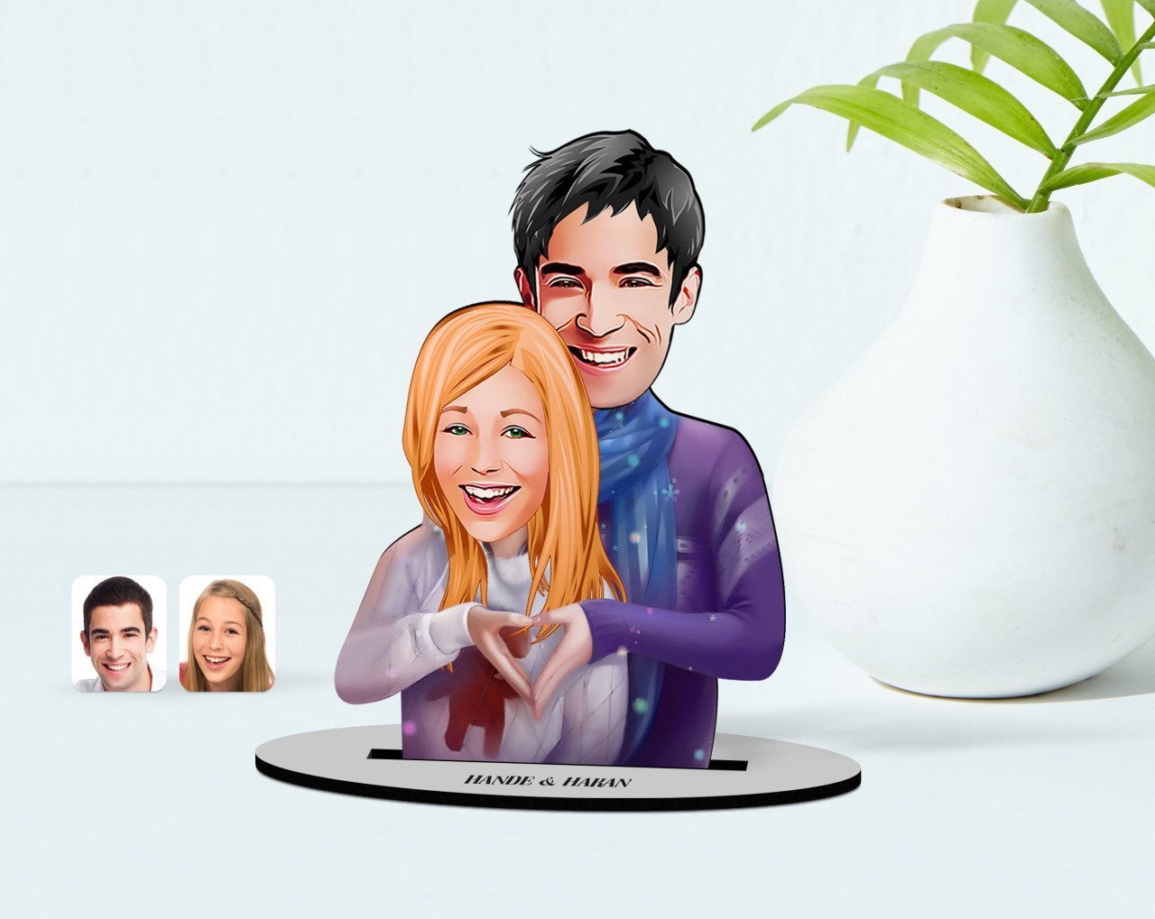 Kişiye Özel Sevgililer Karikatürlü Ahşap Biblo Model-89