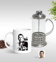 Kişiye Özel Godfather Baba Silüet Tasarımlı Kupa & French Press Seti-4