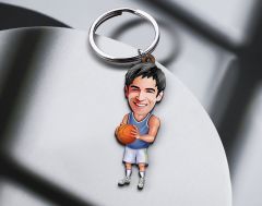 BK Gift Kişiye Özel Erkek Basketbol Karikatürlü Ahşap Anahtarlık-6 Sevgiliye Hediye, Arkadaşa Hediye, Doğum Günü Hediyesi