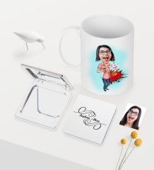 Kişiye Özel Ev Hanımı Anne Karikatürlü Beyaz Kupa Ayna Seti - 2