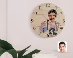Kişiye Özel Erkek Elektrik Mühendisi Karikatürlü Otantik Ahşap Palet Saat-1