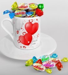 Kişiye Özel Sevgililer Günü Türk Kahvesi Fincanı ve Haribo Şeker Hediye Seti-127
