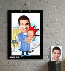 Kişiye Özel Bay Ebe Karikatür Ahşap Tablo - 1