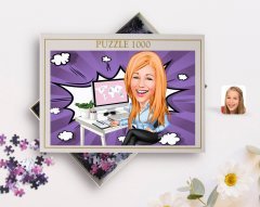 Kişiye Özel Kadın Genel Müdür Karikatürlü 1000 Parça Profesyonel Puzzle-1