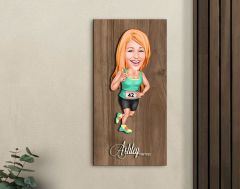 BK Gift Kişiye Özel Kadın Koşu Karikatürlü Kabartma Figürlü Ahşap Tablo-1, Arkadaşa Hediye, Sevgiliye Hediye, Duvar Dekoru