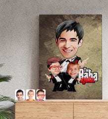 Kişiye Özel Godfather Baba ve Oğullar Karikatürlü Kanvas Tablo 50x70cm-1