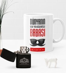 Kişiye Özel Dünyanın En Yakışıklı Babası Benzinli Çakmak ve Kupa Seti-2