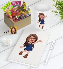 Kişiye Özel Kız Çocuk Karikatürlü Nostaljik Lezzetler Defter Kalem Kupa Hediye Seti-4