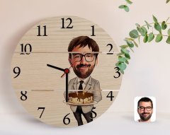 Kişiye Özel Erkek Doğum Günü Karikatürlü Otantik Ahşap Palet Saat-4