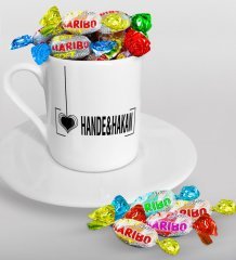 Kişiye Özel Sevgililer Günü Türk Kahvesi Fincanı ve Haribo Şeker Hediye Seti-126