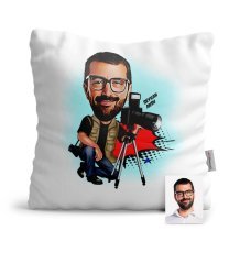 Kişiye Özel Bay Profesyonel Fotoğrafçı Karikatür Saten Yastık - 1