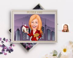 Kişiye Özel Kadın Emlakçı Karikatürlü 1000 Parça Profesyonel Puzzle-2