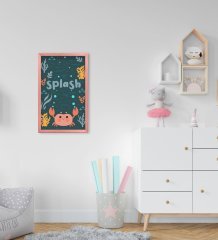 BK Home Yengeç Tasarımlı Dekoratif Pembe Ahşap Çerçeveli Çocuk Odası Tablo-1