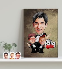 Kişiye Özel Godfather Baba ve Oğullar Karikatürlü Kanvas Tablo 30x50cm-1