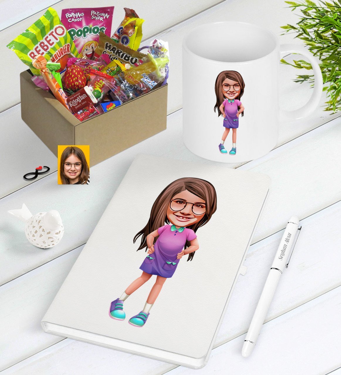 Kişiye Özel Kız Çocuk Karikatürlü Nostaljik Lezzetler Defter Kalem Kupa Hediye Seti-3