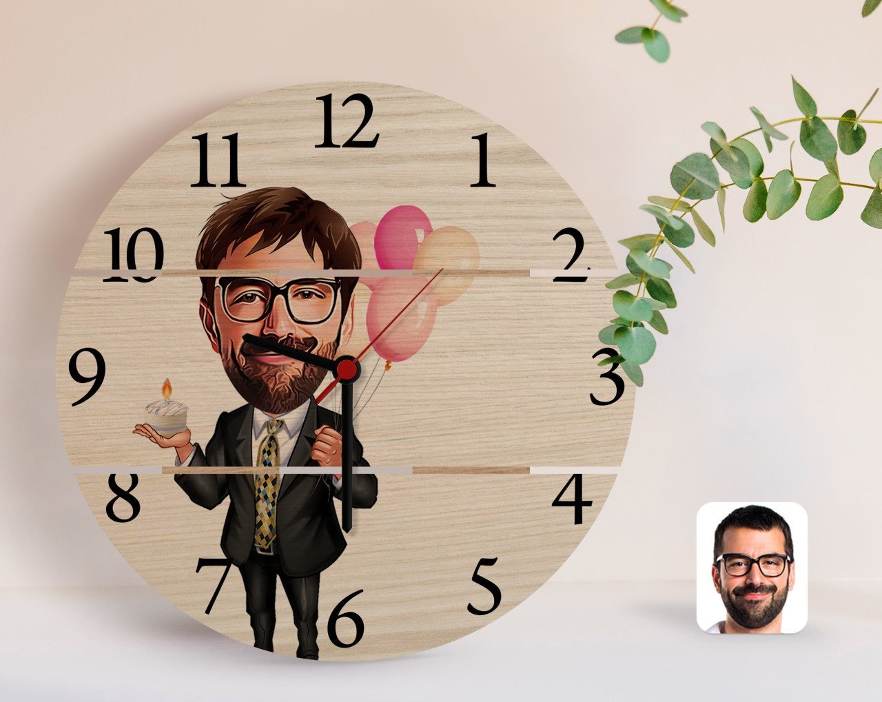 Kişiye Özel Erkek Doğum Günü Karikatürlü Otantik Ahşap Palet Saat-3